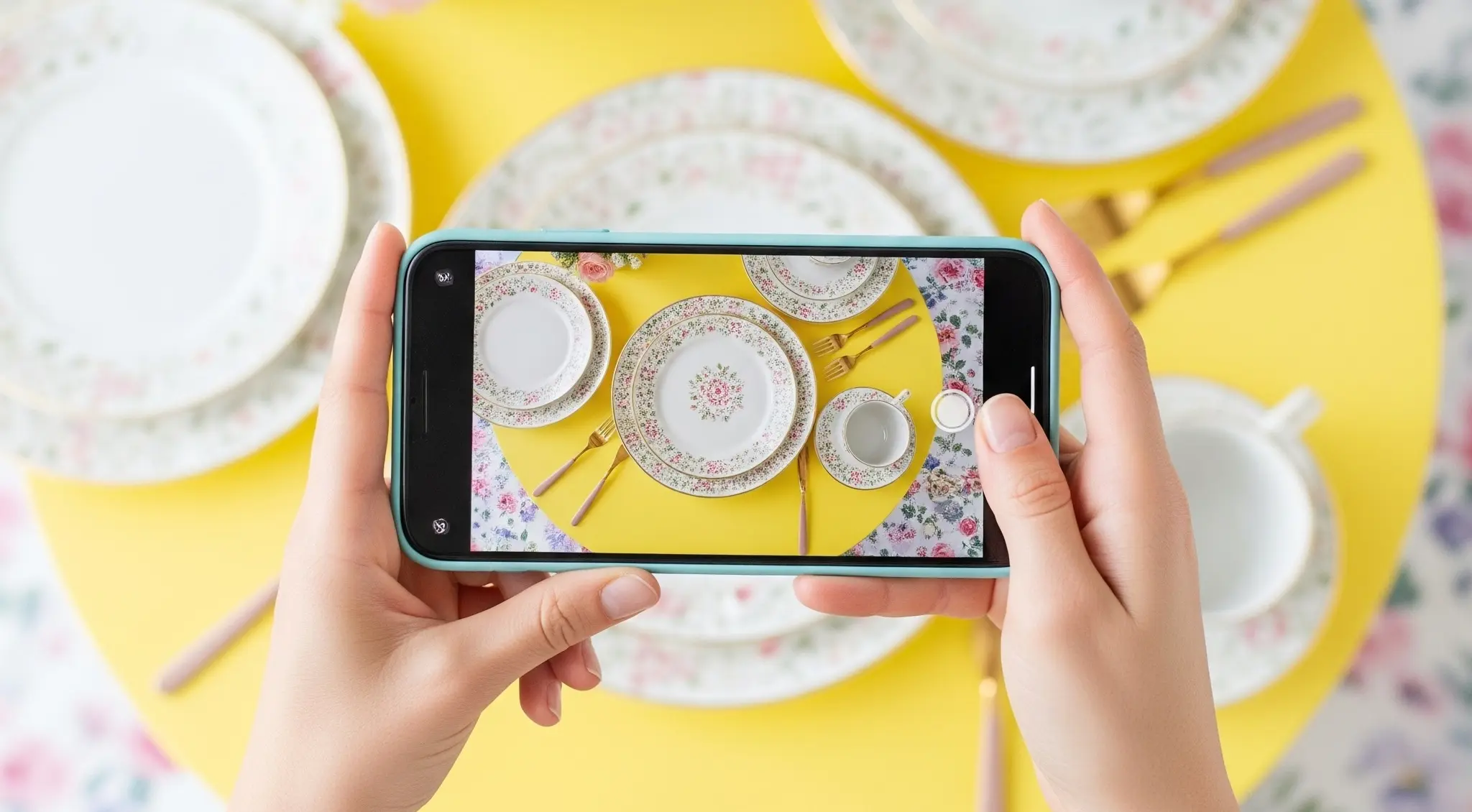 テーブルに並んだ新商品のお皿とカトラリー。中小企業が新商品の認知度向上と初期売上獲得のためにミニインフルエンサーを活用しPR投稿する様子