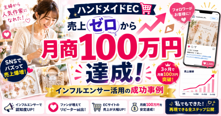 ハンドメイドEC売上ゼロから月商100万円達成｜インフルエンサー活用の成功事例【主婦起業家】