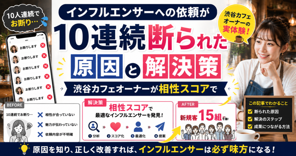 インフルエンサーへの依頼が10連続断られた原因と解決策|渋谷カフェオーナーが相性スコアで新規客15組を獲得した実例